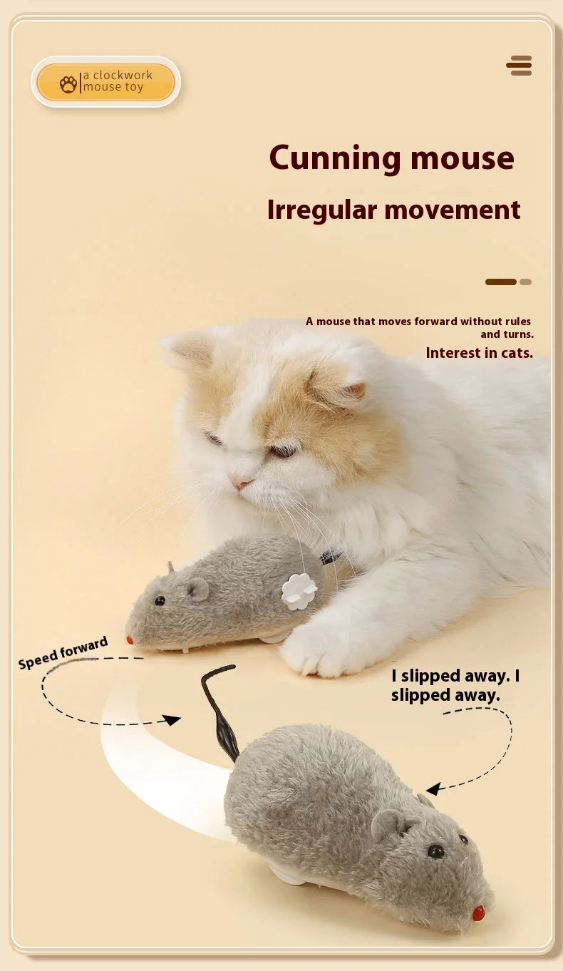 Fun and Interactive Plush Wind-Up Mouse Toy for Cats Dogs and Kids Mechanical Moving Animal Toy for Playtime and Pranks