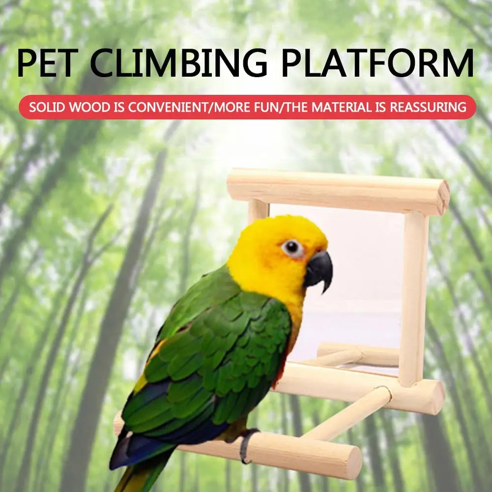 Bird Mirror Wooden Interactive Play Toy With Perch For Small Parrot Budgies Parakeet Cockatiel Conure Lovebird Cage Accessories