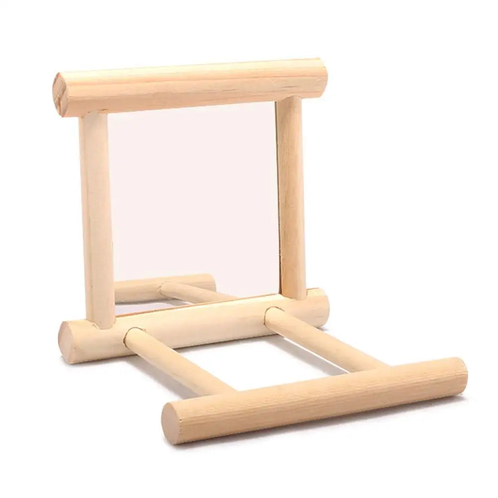 Bird Mirror Wooden Interactive Play Toy With Perch For Small Parrot Budgies Parakeet Cockatiel Conure Lovebird Cage Accessories