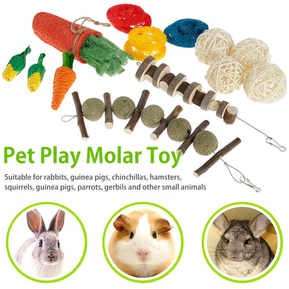 Hamster Toys Set Rabbit Mouse Natural Small Animal Wood Guinea Pig Toys Teeth Cleaning Molar Grinding Caring Chewing Toy