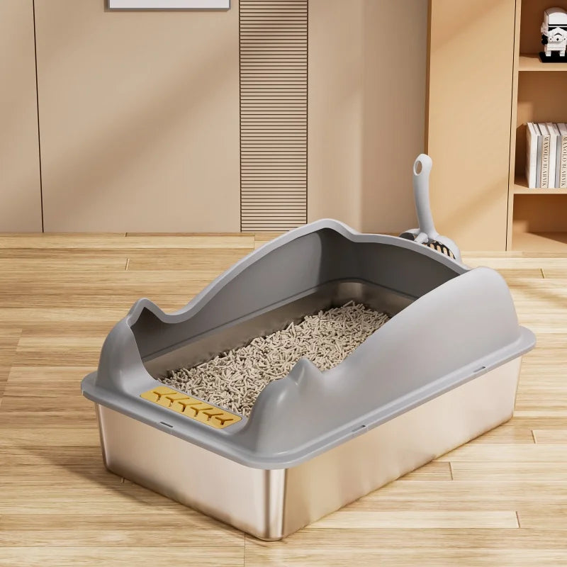 60CM Stainless steel cat litter box  Semi Enclosed Leak proof and odor proof Easy to clean Suitable for multi cat households