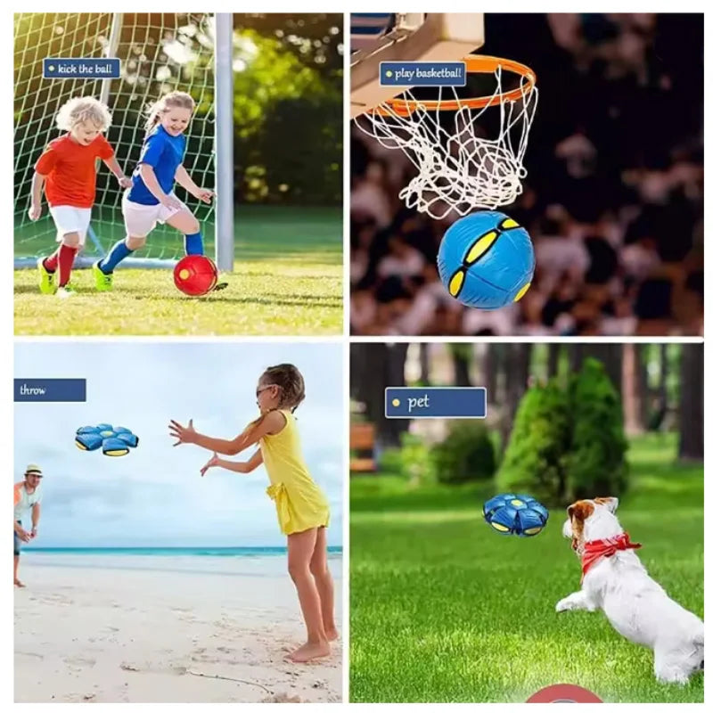 Pet Outdoor Fun Toys UFO Ball Magic Deformation Bouncing Ball Without LED Light Flying Puppy Toy Decompression Gift