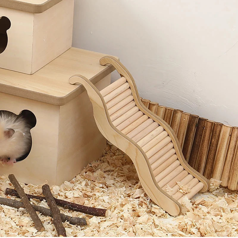 Smooth Hamster Hideaway Wooden Hamster House with Climbing Ladder Small Pet Castle Arch Bridge for Dwarf Mice Gerbils Small Pets