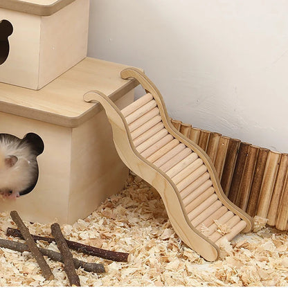 Smooth Hamster Hideaway Wooden Hamster House with Climbing Ladder Small Pet Castle Arch Bridge for Dwarf Mice Gerbils Small Pets