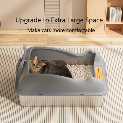 60CM Stainless steel cat litter box  Semi Enclosed Leak proof and odor proof Easy to clean Suitable for multi cat households
