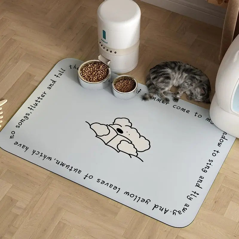 Line Puppy Rubber Placemat Cat Eating Floor Mat Absorbent Pet Supplies Dog Large Cat Litter Bowl Mat