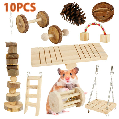 Hamster Toys Set Rabbit Mouse Natural Small Animal Wood Guinea Pig Toys Teeth Cleaning Molar Grinding Caring Chewing Toy