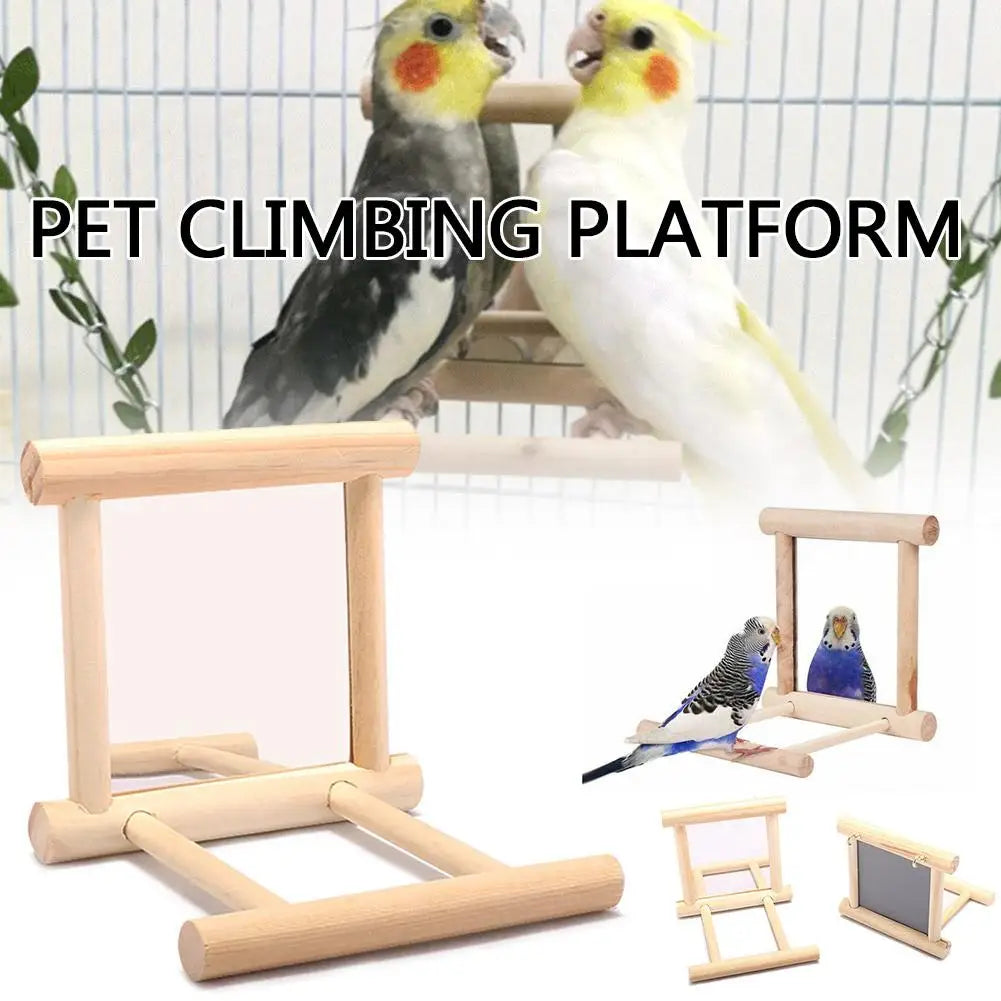 Bird Mirror Wooden Interactive Play Toy With Perch For Small Parrot Budgies Parakeet Cockatiel Conure Lovebird Cage Accessories