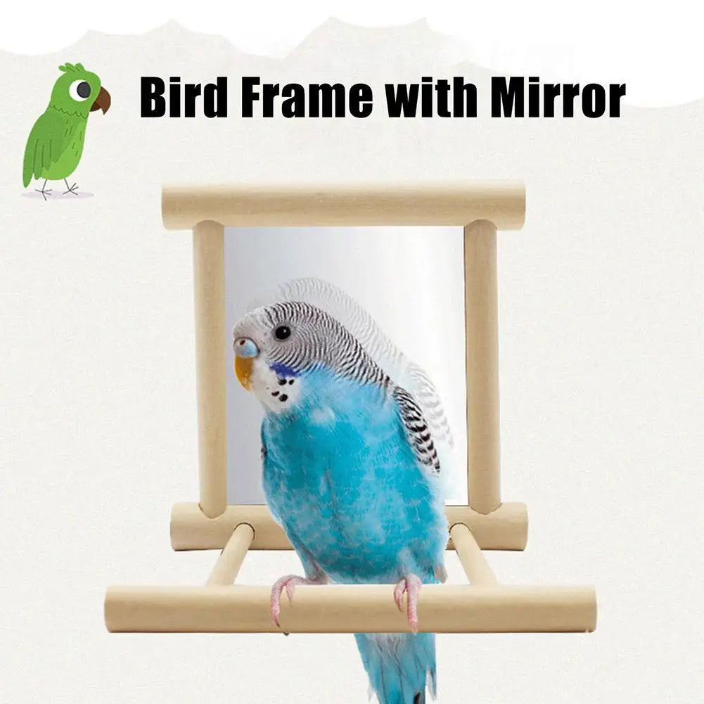 Bird Mirror Wooden Interactive Play Toy With Perch For Small Parrot Budgies Parakeet Cockatiel Conure Lovebird Cage Accessories