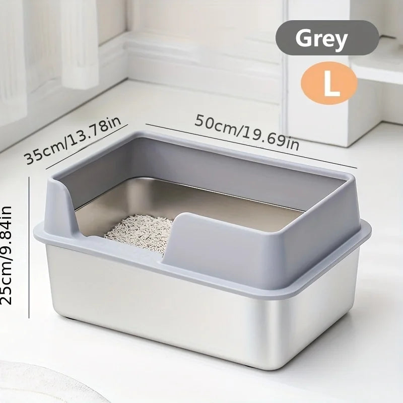 Extra Large Stainless Steel Cat Litter Box with High Wall Enclosure Non-Stick Leak Proof Easy to Clean Includes Lid