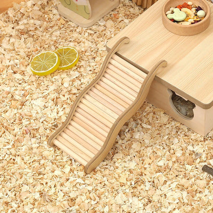 Smooth Hamster Hideaway Wooden Hamster House with Climbing Ladder Small Pet Castle Arch Bridge for Dwarf Mice Gerbils Small Pets