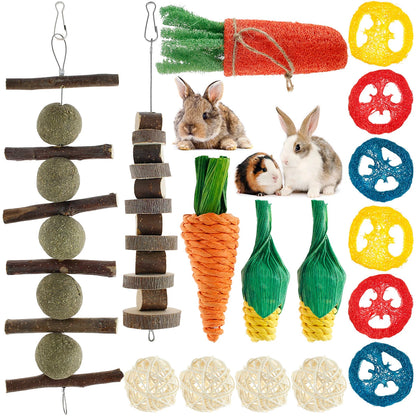 Hamster Toys Set Rabbit Mouse Natural Small Animal Wood Guinea Pig Toys Teeth Cleaning Molar Grinding Caring Chewing Toy