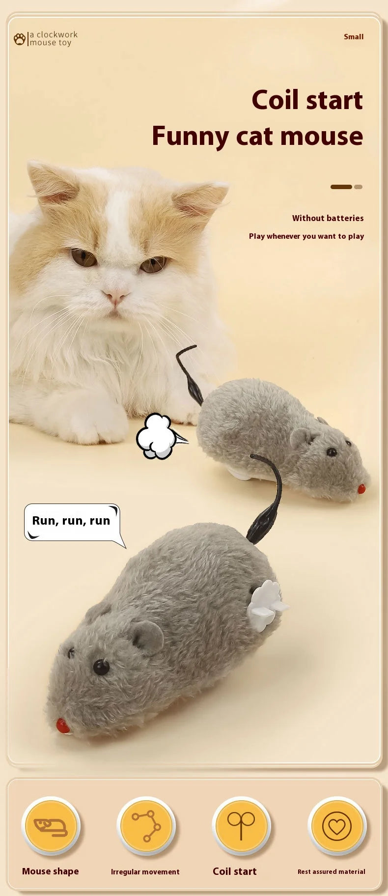 Fun and Interactive Plush Wind-Up Mouse Toy for Cats Dogs and Kids Mechanical Moving Animal Toy for Playtime and Pranks