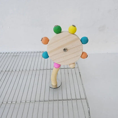 Funny Perch Toy with Rotating Balls Wood Interactive Bird Stand Colorful Parrot Foraging Toy Rotating Windmill Toy for Lovebirds