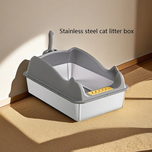 60CM Stainless steel cat litter box  Semi Enclosed Leak proof and odor proof Easy to clean Suitable for multi cat households