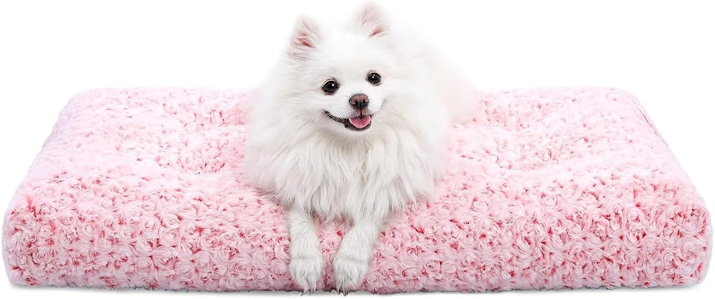 KSIIA Washable Dog Bed Deluxe Plush Dog Crate Beds Comfy Kennel Pad Anti-Slip Pet Sleeping Mat for Large, Jumbo, Medium, Small Dogs Breeds, 29" X 21", Pink