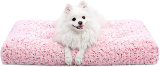 KSIIA Washable Dog Bed Deluxe Plush Dog Crate Beds Comfy Kennel Pad Anti-Slip Pet Sleeping Mat for Large, Jumbo, Medium, Small Dogs Breeds, 29" X 21", Pink