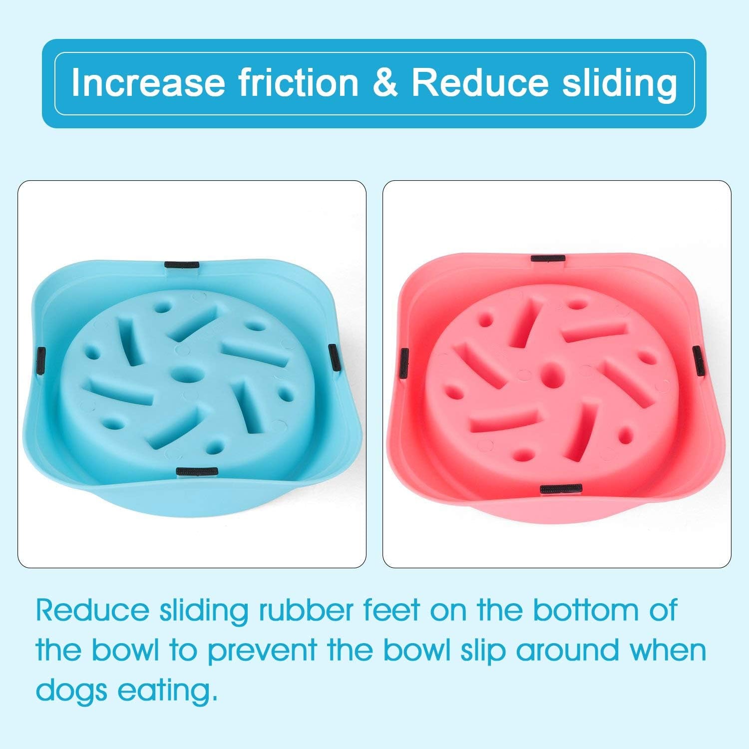 JASGOOD Dog Feeder Slow Eating Pet Bowl Eco-Friendly Non-Toxic Preventing Choking Healthy Design Bowl for Dog Pet(S-M,Blue+Pink)