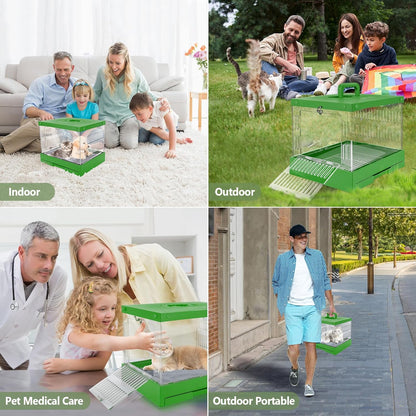 Cat Carrier Hard Pet Dog Rabbit Reptile Carrier 360° View of Your Pet Suitable Small Medium 15.9" X 12.8" X 12.8" Pet Travel Indoor Outdoor Pet Carrier (Green)