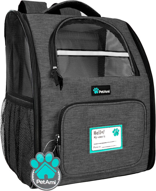 Dog Backpack Carrier for Small Large Cat, Pet, Puppies, Ventilated Pet Hiking Backpack Travel Bag, Airline Approved Cat Backpack Carrier, Safety Back Support, Camping Biking Dog Bag, Charcoal