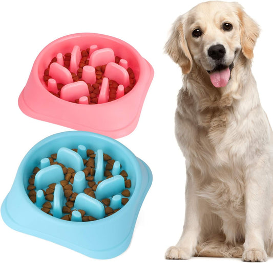 JASGOOD Dog Feeder Slow Eating Pet Bowl Eco-Friendly Non-Toxic Preventing Choking Healthy Design Bowl for Dog Pet(S-M,Blue+Pink)
