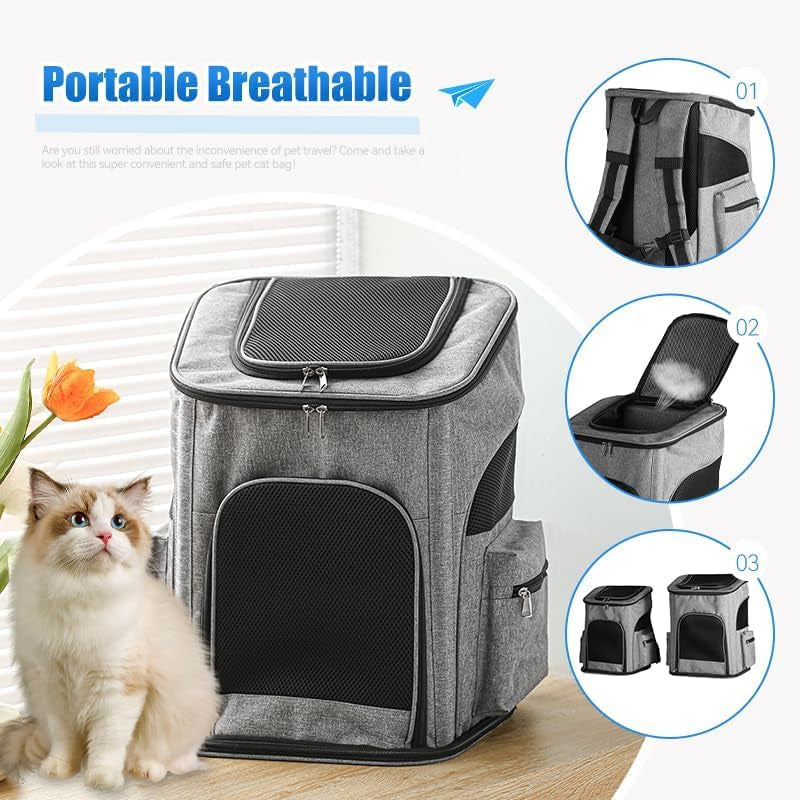 Pet Steel Wire Backpack for Easy Travel & Comfort Foldable Pet Bag Dog Backpack Cat Carrier Bag Pet Bag with Good Privacy Standard Pet Backpack for Cats Dogs Rabbits Birds Small Animals (Blue, L)