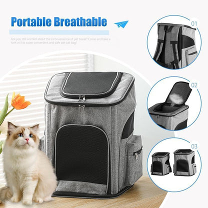 Pet Steel Wire Backpack for Easy Travel & Comfort Foldable Pet Bag Dog Backpack Cat Carrier Bag Pet Bag with Good Privacy Standard Pet Backpack for Cats Dogs Rabbits Birds Small Animals (Blue, L)