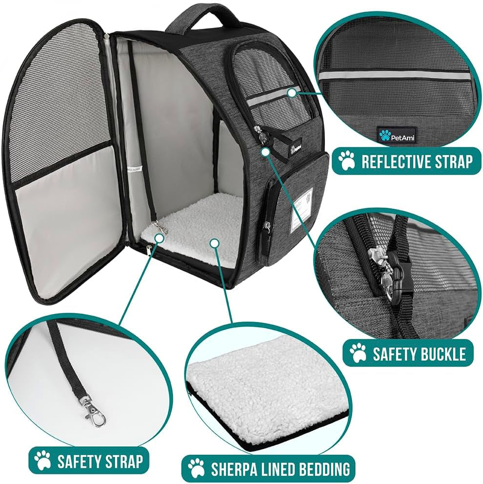 Dog Backpack Carrier for Small Large Cat, Pet, Puppies, Ventilated Pet Hiking Backpack Travel Bag, Airline Approved Cat Backpack Carrier, Safety Back Support, Camping Biking Dog Bag, Charcoal