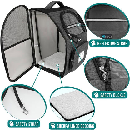 Dog Backpack Carrier for Small Large Cat, Pet, Puppies, Ventilated Pet Hiking Backpack Travel Bag, Airline Approved Cat Backpack Carrier, Safety Back Support, Camping Biking Dog Bag, Charcoal