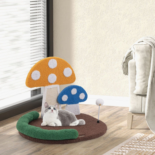 Mushroom Cat Bed with Wide Large Platform and Sisal Scratching Panel