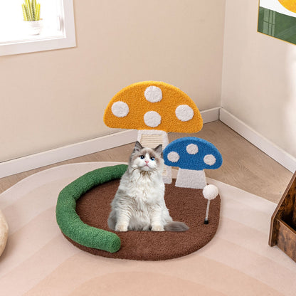 Mushroom Cat Bed with Wide Large Platform and Sisal Scratching Panel