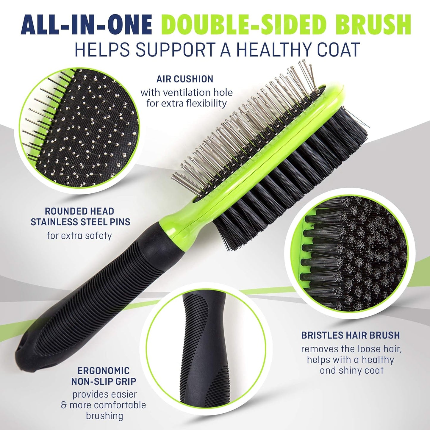 Professional Pet Grooming Set for Dogs and Cats - Double-Sided Deshedding Brush and Comb - Effective Lice and Flea Removal - Ergonomic Grip with Soft Bristles