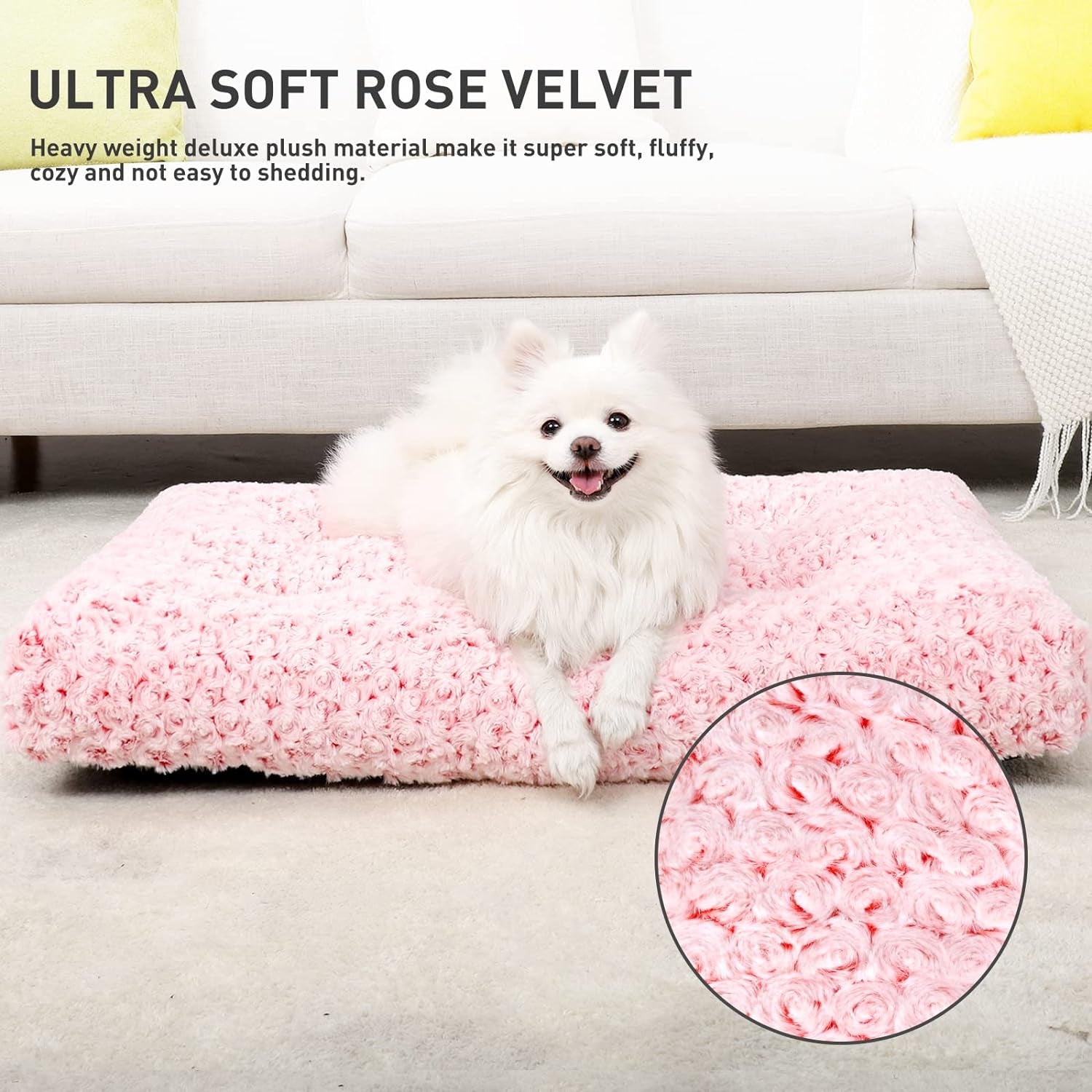 KSIIA Washable Dog Bed Deluxe Plush Dog Crate Beds Comfy Kennel Pad Anti-Slip Pet Sleeping Mat for Large, Jumbo, Medium, Small Dogs Breeds, 29" X 21", Pink
