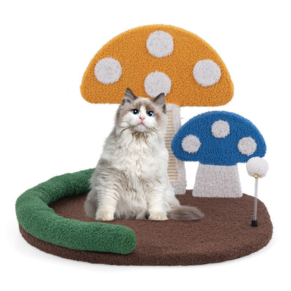 Mushroom Cat Bed with Wide Large Platform and Sisal Scratching Panel